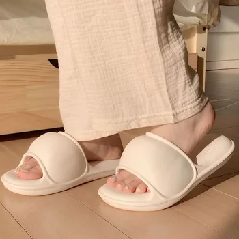 Нови летни дамски чехли прости плътни цветни слайдове дамски обувки меки EVA неплъзгащи се чехли за баня плоско дъно домашни чехли