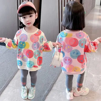 Нови момичета пуловер комплекти бебе деца мода печат сладък върховете дъното панталони 2 парчета комплект 1-10Y детски дрехи тенденция