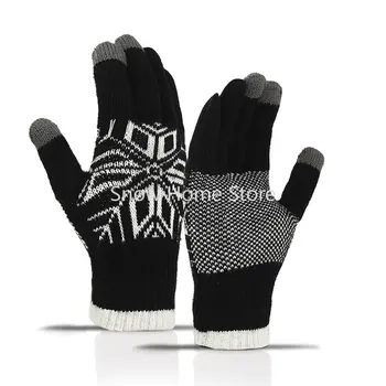 Нови ръкавици термични зимни ръкавици за езда с голям звездовиден анасон мъжки кадифе и дебел плетен сензорен екран L размер