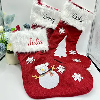 Ново персонализирано име Коледна украса със светлини Персонализирано име Коледни чорапи Детска празнична чанта за подаръци