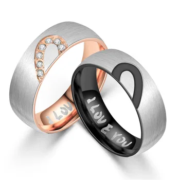Обичам те двойка сватбена лента пръстен от неръждаема стомана CZ камък годишнина обещание пръстен за жени мъже годежни бижута подарък