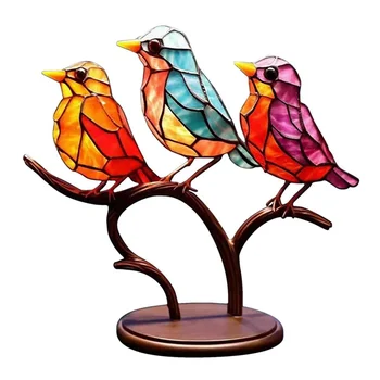 Оцветени птици на клон настолни орнаменти, многоцветни птици оцветени метални бюро орнамент, петно желязо орнамент, A
