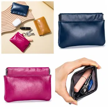 Плътен цвят PU листа пролетта чанта козметична чанта монета чанта самозатваряща се чанта за съхранение малки чанти елемент мини червило чанта пътуване