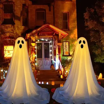 Призрачен призрак Хелоуин декор с леки струни Управлявана входна врата Постоянна призрачна веранда двор Хелоуин декорация