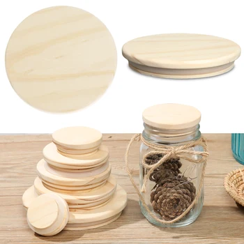 Различни размери за многократна употреба дървена кухня организация бутилка запечатване капачки консервиране съхранение Мейсън буркан капак широка уста капак дървени капаци
