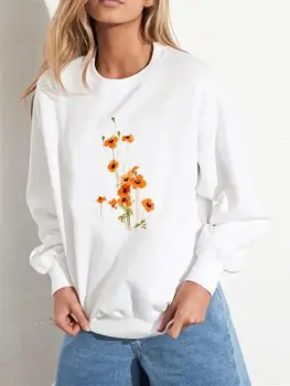 Растение цвете сладка тенденция случайни зимни пролетен печат руно графични суитчъри мода дрехи жените носят облекло пуловери