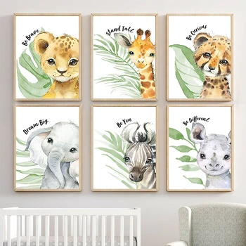 Растителни листа Тигър жираф зебра джунгла животни скандинавски плакати и отпечатъци стена изкуство платно живопис стена картини детска стая декор