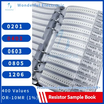 Резисторен комплект SMD 0402Sample Book Chip Резистор Асортимент комплект 1206 0805 0603 0201 1% FR-07 SMT 400 Стойности 0R-10M Smd Примерна книга