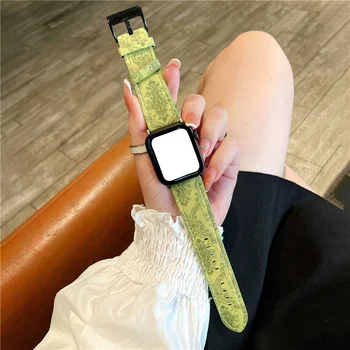 Реколта кожа за Apple Series 7/6/SE/5/4/3/2/1 Смарт часовник каишка за iwatch 87 41mm 45mm ретро зелена естествена кожа Watchband