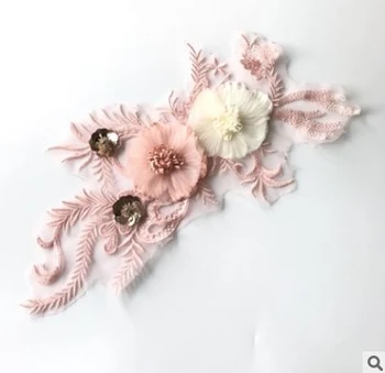 Розова бродерия отдолу пеперуда кърпа стикери ръчно изработени триизмерни мъниста цвят цветя мода дамски кръпка DIY