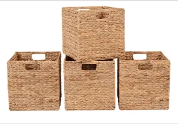 Сгъваема кошница за съхранение на воден зюмбюл, естествена декоративна тъкана кошница, кошници за съхранение на ракита