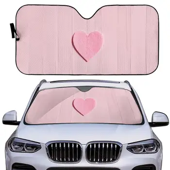 Сенник на предното стъкло, сладък розов нюанс за кола за жени, слънцезащитен блокер за превозни средства, розов декор за кола розов автомобилен аксесоари подарък PInk Sun Shade