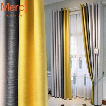 скандинавски стил Сив памук и лен мозайка цвят съвпадение модерен пълно затъмнение завеси за хол трапезария спалня по поръчка