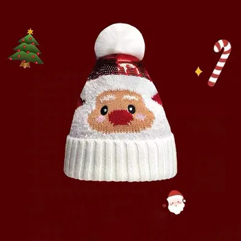 Сладка и сладка малка шапка от еленска вълна Детска топла есенна и зимна защита на ушите плетена шапка Дядо Коледа шапка Коледен подарък
