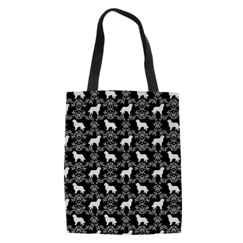 Сладка чанта за пазаруване на животни Черно-бели кучета Печат на платно Плажни чанти Студенти Чанти за пазаруване на рамо Дамска чанта за пътуване