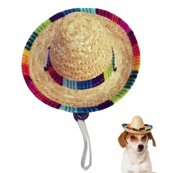 сладък мини кученце куче котка слама тъкани шапка за слънце шапка мексикански сомбреро домашни любимци доставки хавайски стил домашни любимци аксесоари кучета котка капачки