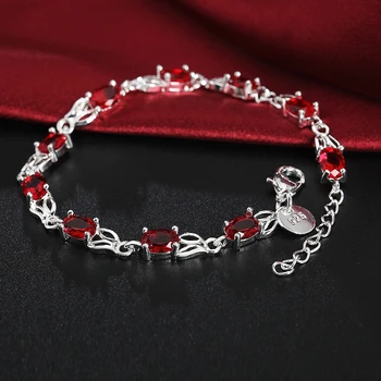 Сребърен цвят изискан лукс красива мода червен кристал гривна темперамент чар бижута подарък за рожден ден