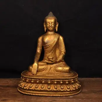 Старият тибетски будизъм бронзов позлатен Seat Louts Shakyamuni Amitabha Статуя на Буда