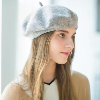 Твърда вълна плетени барети шапка за жени дами есен зима елегантен френски художник шапка момичета британски художник шапки Beanie барета