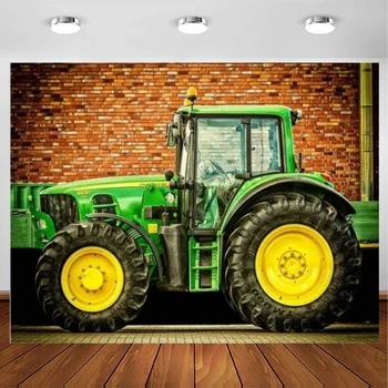 Тема на автомобила Фон Тухлена стена Ферма Зелен трактор Фотография Фон и студийна фотография Подпори