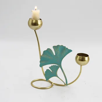 Уникален свещник със синьо листо Аксесоари за декорация на дома Пасторален стил Интериор Настолен орнамент Метални свещници занаяти