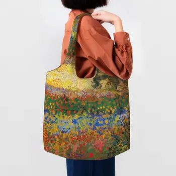 Цветна градина от Винсент Ван Гог Пазаруване платно чанта жени преносими голям капацитет хранителни стоки изкуство живопис купувач голяма пазарска чанта
