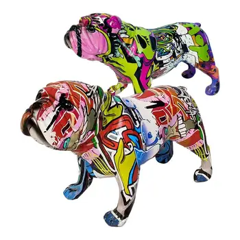 Цветни стоящи френски булдог смола статуя декорация домашен любимец куче DIY графити занаяти десктоп животински статуя орнамент домашен декор
