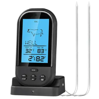 Черен безжичен цифров LCD дисплей BBQ термометър Кухненско барбекю цифрова сонда месо термометър барбекю температурен инструмент