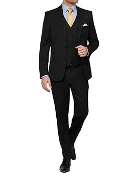 Черен поръчкови костюми за мъже Casual Beach Terno Slim Groom Custom 3 Piece Wedding Mens Suit Masculino (Jacket + Pant + Vest)