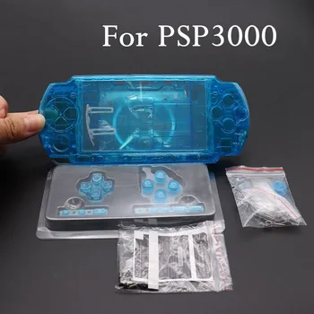 Черно синьо бяло Прозрачен пълен корпус Shell Faceplate случай ремонт замяна на PSP3000 PSP 3000 конзола черупка с бутон