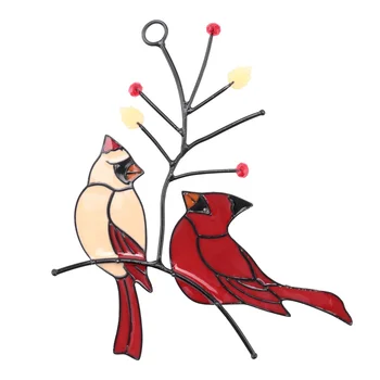 Чифт червени птици витражи декорация Начало прозорец декорация орнаменти (две птици на червено дърво)