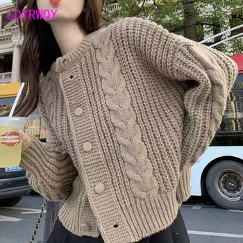 японски реколта дебела игла пуловер палто жените 2023 есен/зима нов хлабав плетена жилетка