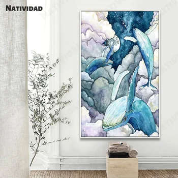 японски стил аниме вятър кит морски проток платно снимка платно живопис изкуство печат плакат модерна спалня хол начало принтове