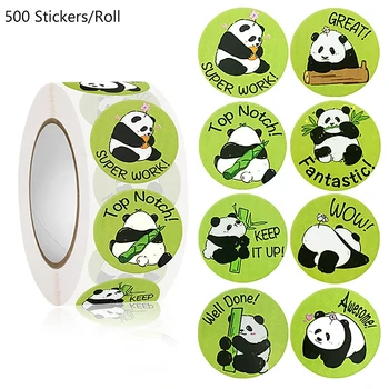 500 бр. 1инч/2,5 см сладък панда печат стикери английски учител награда деца карикатура стикери за деца насърчават ученето