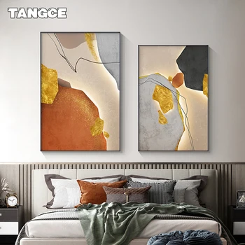 Абстрактен златен плакат цветни блокове платно живопис модерен луксозен оранжев дом декорация стена изкуство картина печат за хол